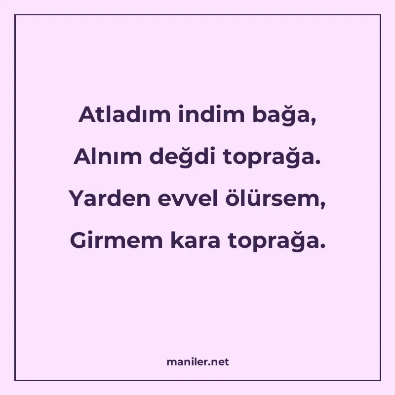 Atladım indim bağa, Alnım değdi toprağa. Yarden evvel ölürse manisi görseli