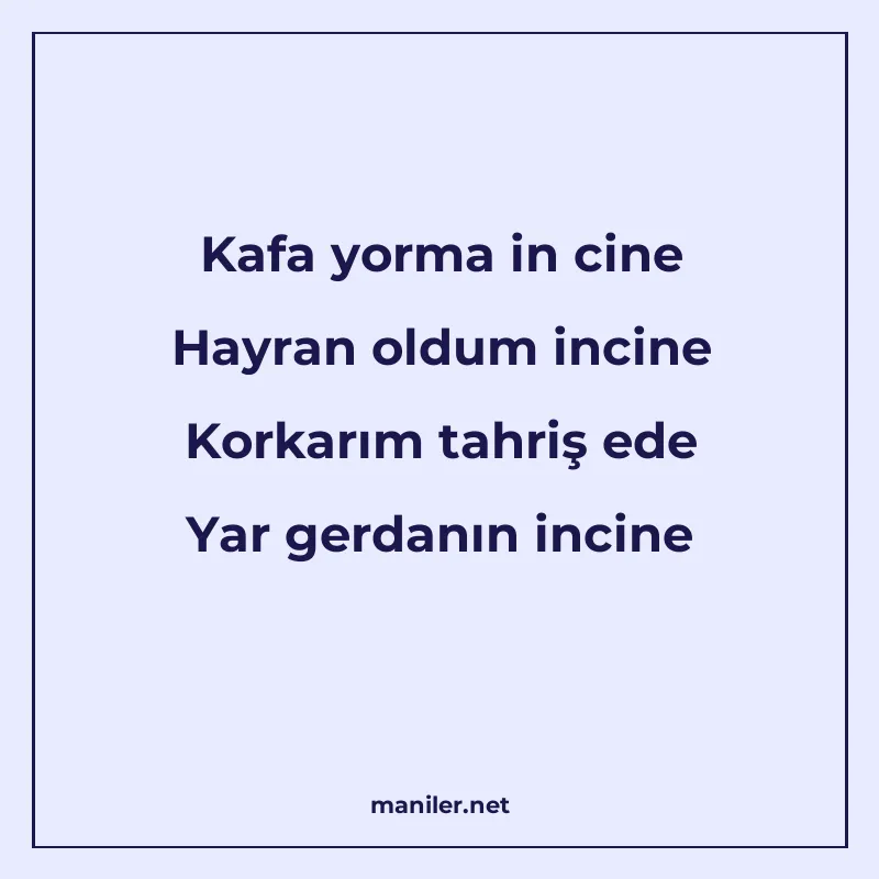 Kafa yorma in cine Hayran oldum incine Korkarım tahriş ede Y