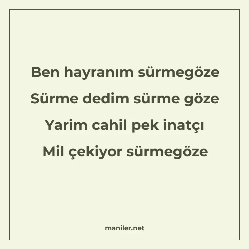 Ben hayranım sürmegöze Sürme dedim sürme göze Yarim cahil pe manisi görseli