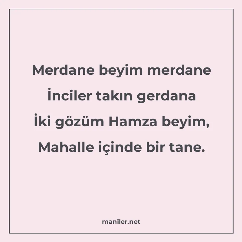 Merdane beyim merdane İnciler takın gerdana İki gözüm Hamza manisi görseli