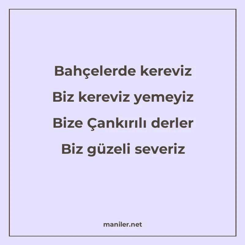 Bahçelerde kereviz Biz kereviz yemeyiz Bize Çankırılı derler manisi görseli
