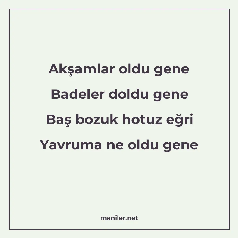 Akşamlar oldu gene Badeler doldu gene Baş bozuk hotuz eğri Y manisi görseli
