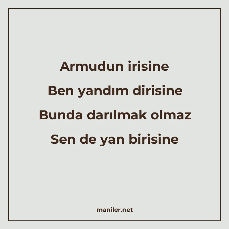 Armudun irisine Ben yandım dirisine Bunda darılmak olmaz Sen manisi görseli