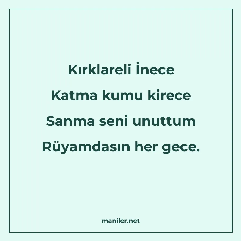 Kırklareli İnece Katma kumu kirece Sanma seni unuttum Rüyamd manisi görseli