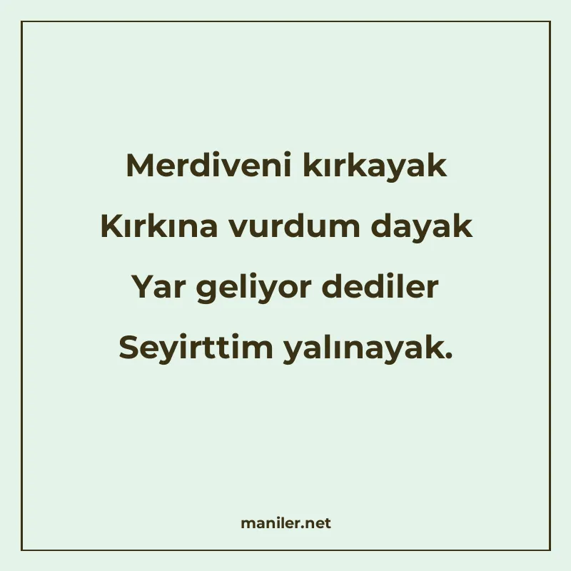Merdiveni kırkayak Kırkına vurdum dayak Yar geliyor dediler manisi görseli
