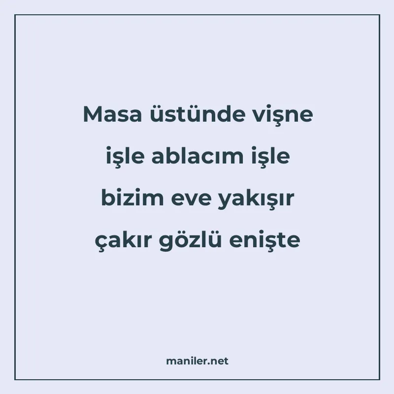 Masa üstünde vişne işle ablacım işle bizim eve yakışır çakır manisi görseli