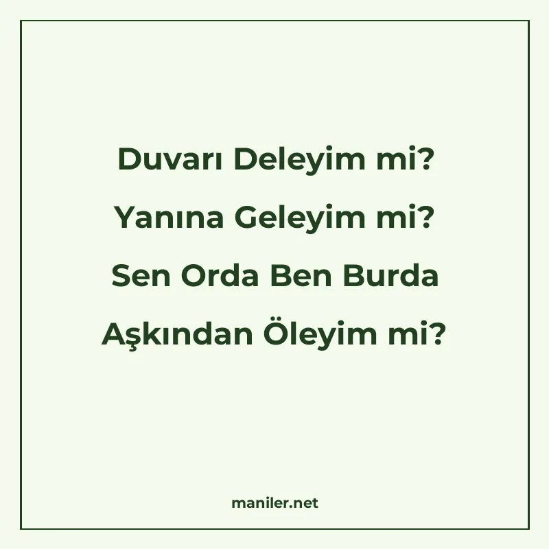 Duvarı Deleyim mi? Yanına Geleyim mi? Sen Orda Ben Burda Aşk