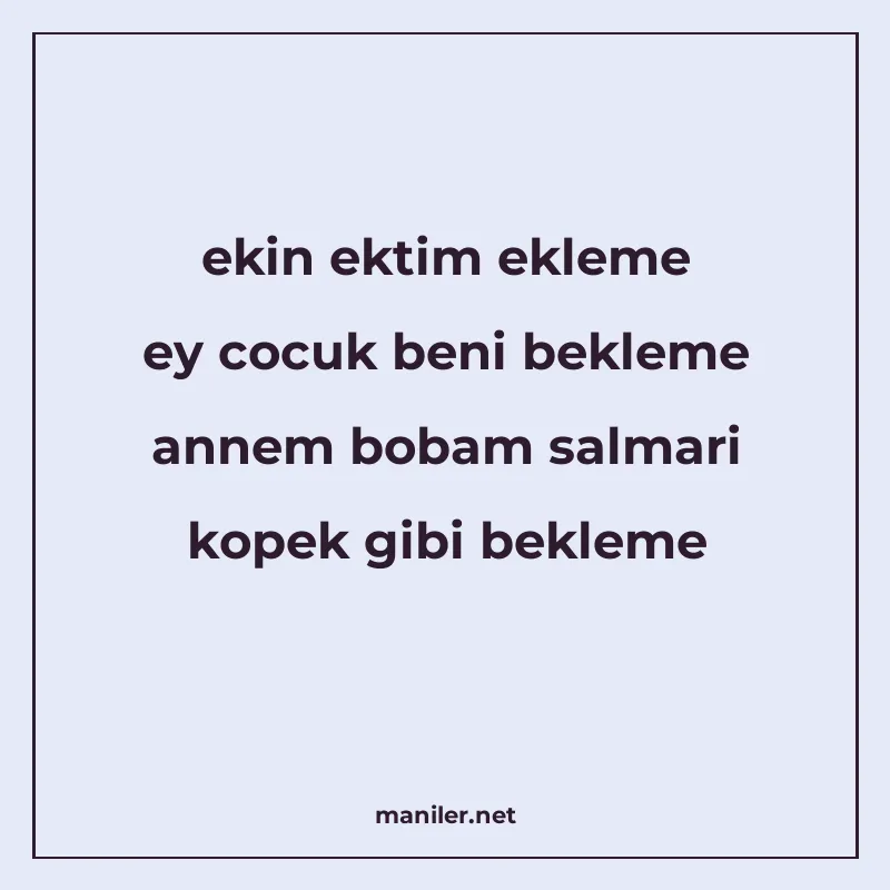 ekin ektim ekleme ey cocuk beni bekleme annem bobam salmari manisi görseli