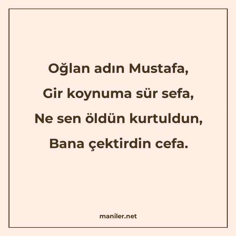 Oğlan adın Mustafa, Gir koynuma sür sefa, Ne sen öldün kurtu manisi görseli