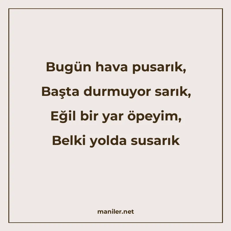 Bugün hava pusarık, Başta durmuyor sarık, Eğil bir yar öpeyi manisi görseli