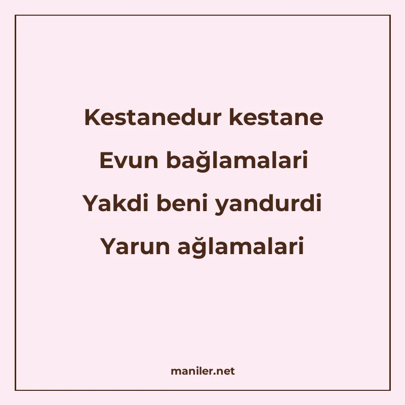 Kestanedur kestane Evun bağlamalari Yakdi beni yandurdi Yaru manisi görseli