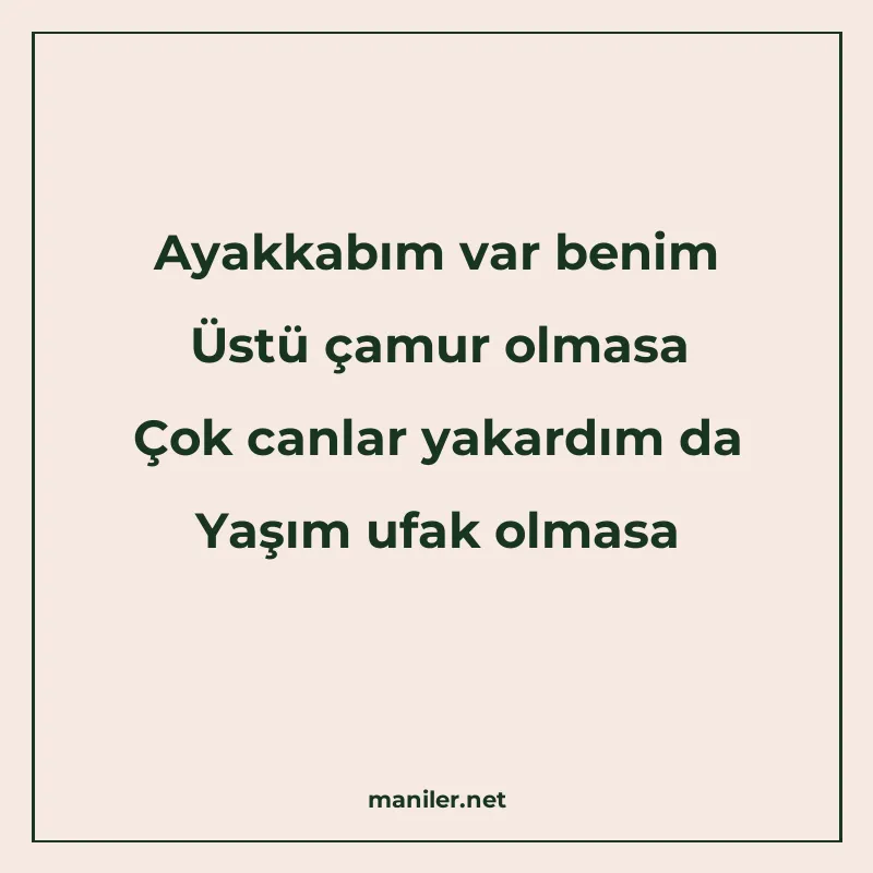 Ayakkabım var benim Üstü çamur olmasa Çok canlar yakardım da manisi görseli