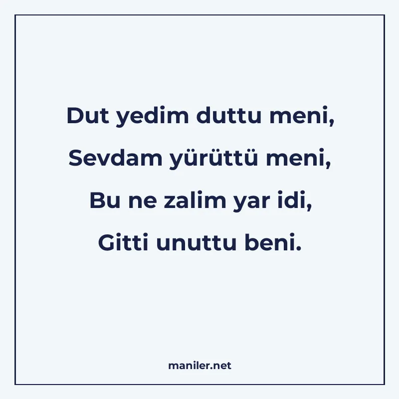 Dut yedim duttu meni, Sevdam yürüttü meni, Bu ne zalim yar i manisi görseli