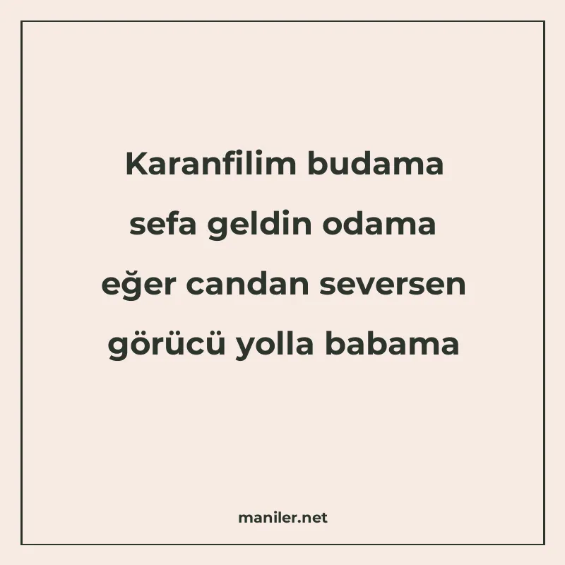Karanfilim budama sefa geldin odama eğer candan seversen gör