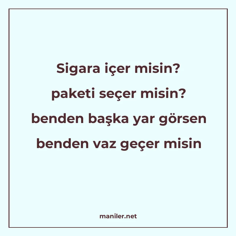 Sigara içer misin? paketi seçer misin? benden başka yar görs manisi görseli