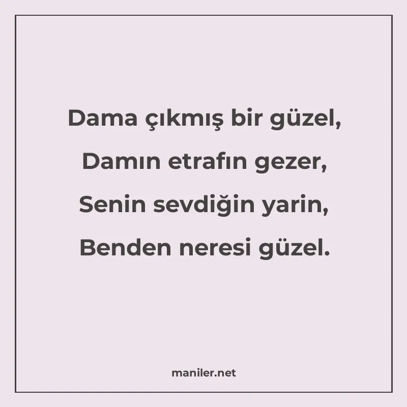 Dama çıkmış bir güzel, Damın etrafın gezer, Senin sevdiğin y manisi görseli