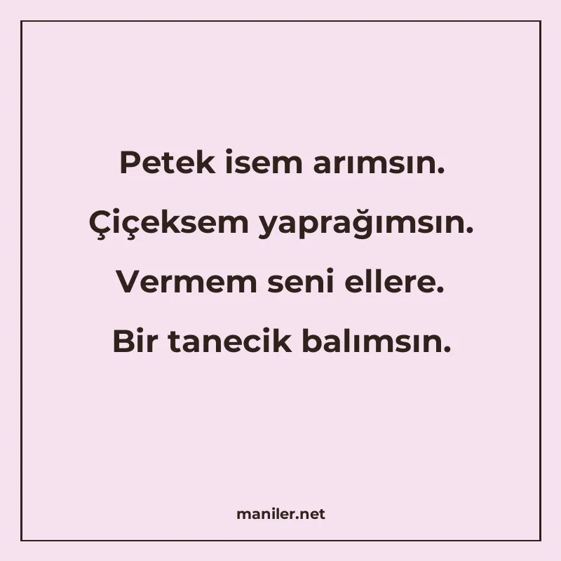 Petek isem arımsın. Çiçeksem yaprağımsın. Vermem seni ellere manisi görseli