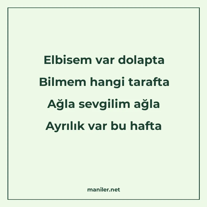 Elbisem var dolapta Bilmem hangi tarafta Ağla sevgilim ağla manisi görseli