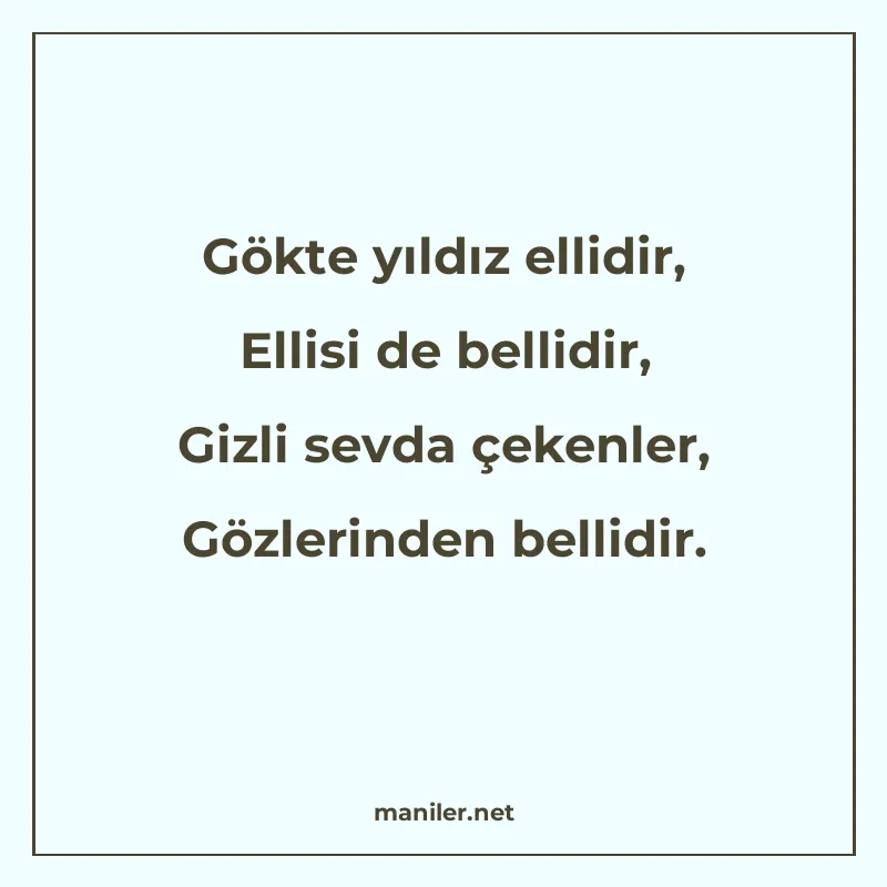 Gökte yıldız ellidir, Ellisi de bellidir, Gizli sevda çekenl manisi görseli