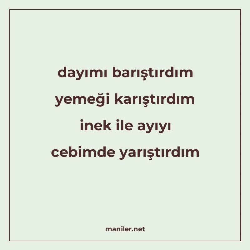 dayımı barıştırdım yemeği karıştırdım inek ile ayıyı cebimde manisi görseli