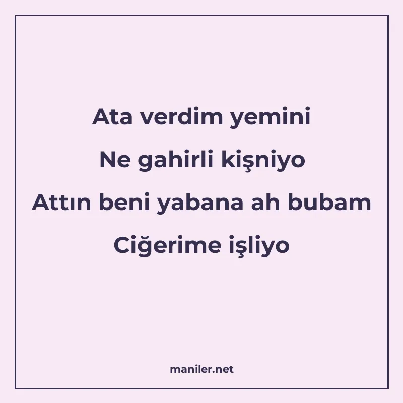 Ata verdim yemini Ne gahirli kişniyo Attın beni yabana ah bu manisi görseli