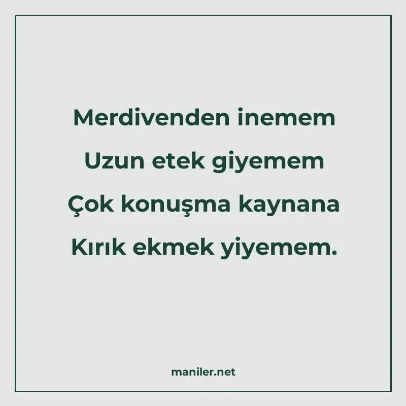 Merdivenden inemem Uzun etek giyemem Çok konuşma kaynana Kır manisi görseli