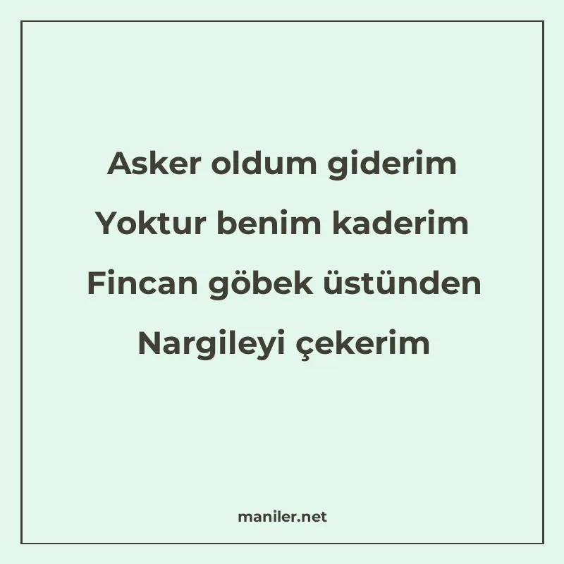 Asker oldum giderim Yoktur benim kaderim Fincan göbek üstünd manisi görseli