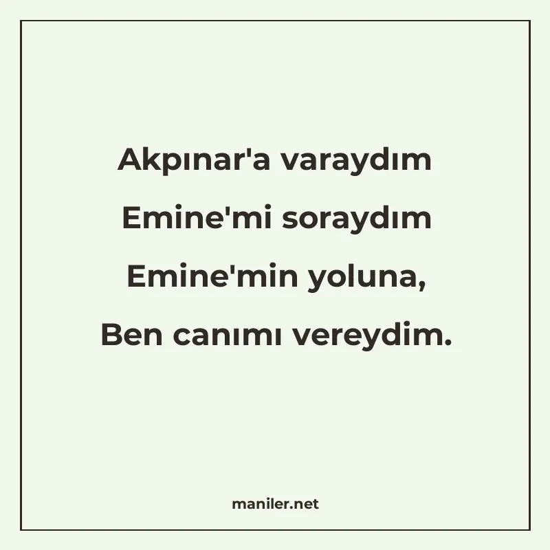 Akpınar'a varaydım Emine'mi soraydım Emine'min yoluna, Ben c manisi görseli