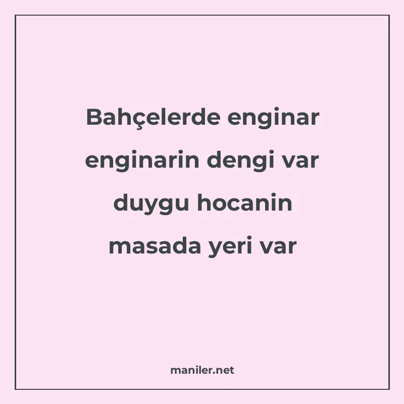 Bahçelerde enginar enginarin dengi var duygu hocanin masada manisi görseli