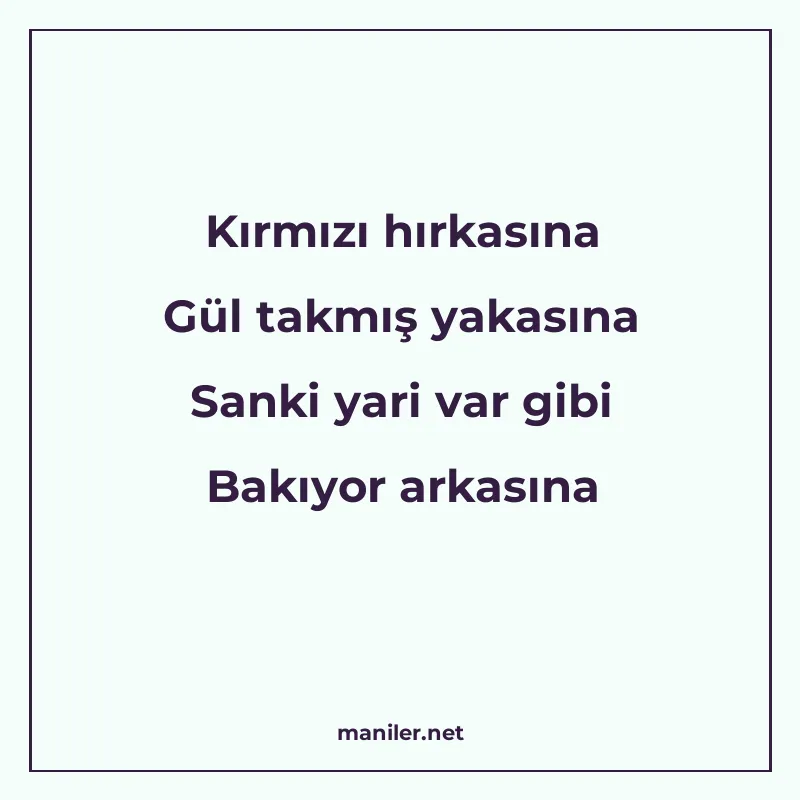 Kırmızı hırkasına Gül takmış yakasına Sanki yari var gibi Ba manisi görseli
