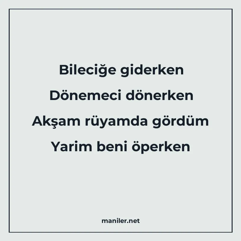 Bileciğe giderken Dönemeci dönerken Akşam rüyamda gördüm Yar manisi görseli