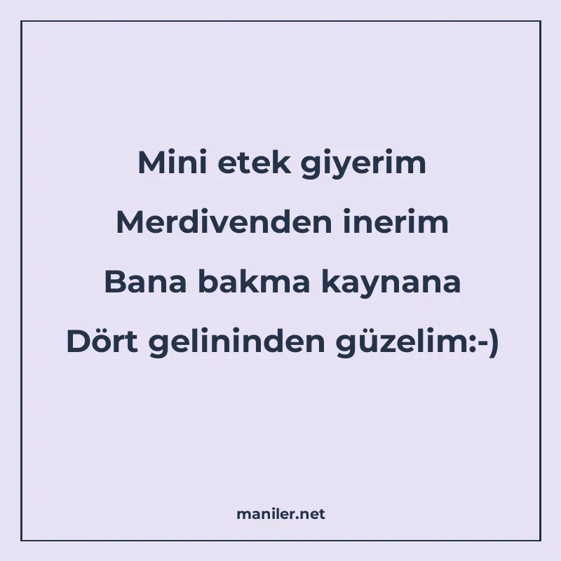 Mini etek giyerim Merdivenden inerim Bana bakma kaynana Dört manisi görseli