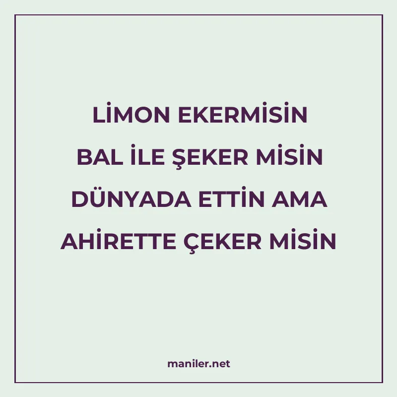 LİMON EKERMİSİN BAL İLE ŞEKER MİSİN DÜNYADA ETTİN AMA AHİRET