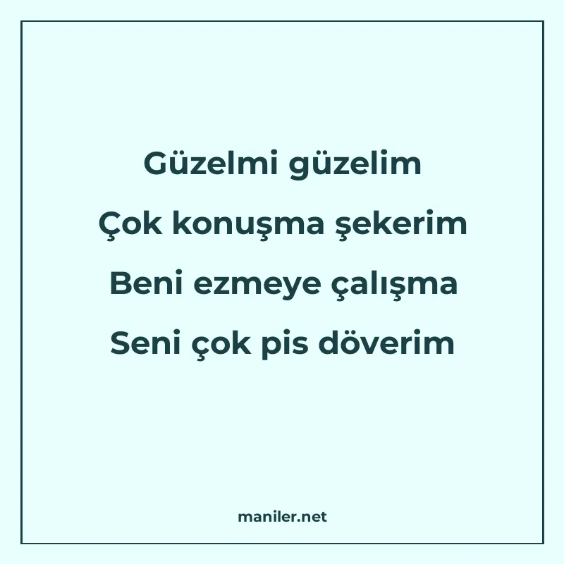 Güzelmi güzelim Çok konuşma şekerim Beni ezmeye çalışma Seni manisi görseli