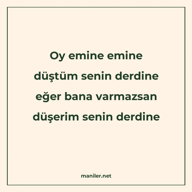 Oy emine emine düştüm senin derdine eğer bana varmazsan düşe manisi görseli