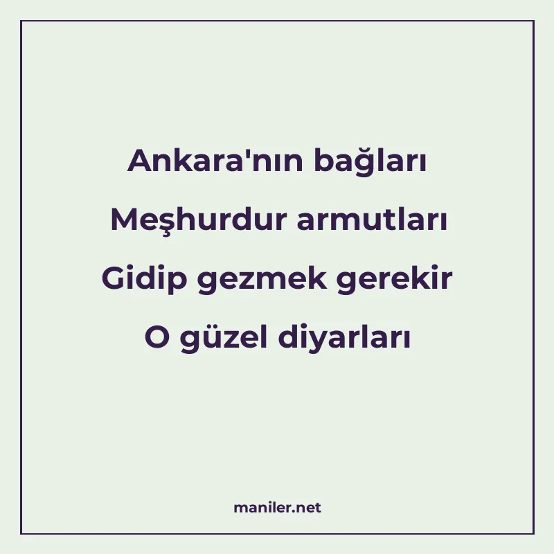 Ankara'nın bağları Meşhurdur armutları Gidip gezmek ger manisi görseli
