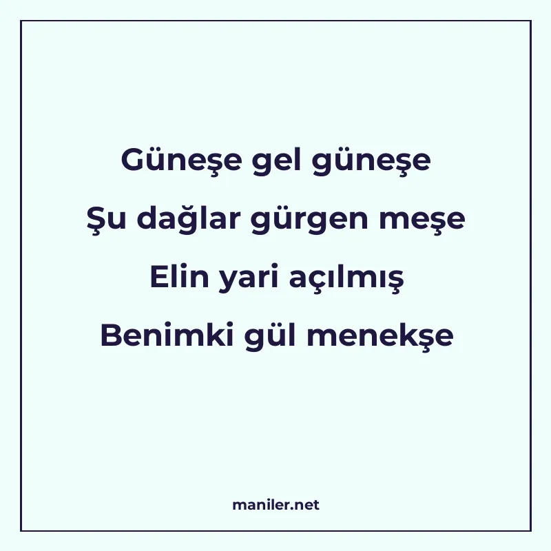 Güneşe gel güneşe Şu dağlar gürgen meşe Elin yari açılmış Be manisi görseli
