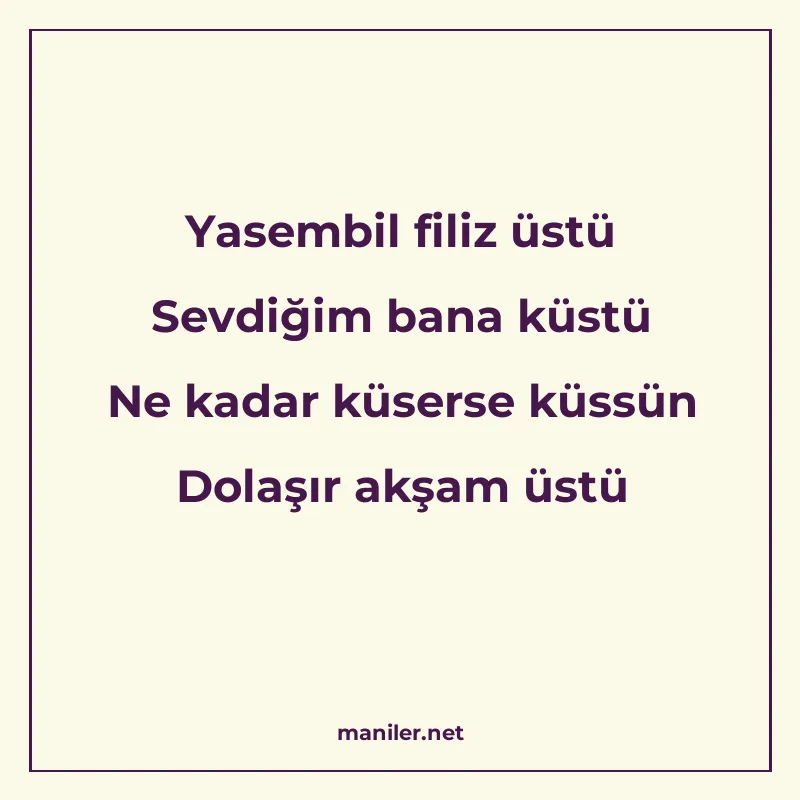 Yasembil filiz üstü Sevdiğim bana küstü Ne kadar küserse küs manisi görseli