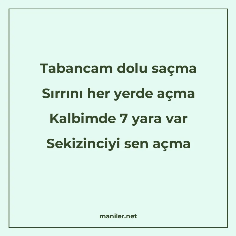 Tabancam dolu saçma Sırrını her yerde açma Kalbimde 7 yara v
