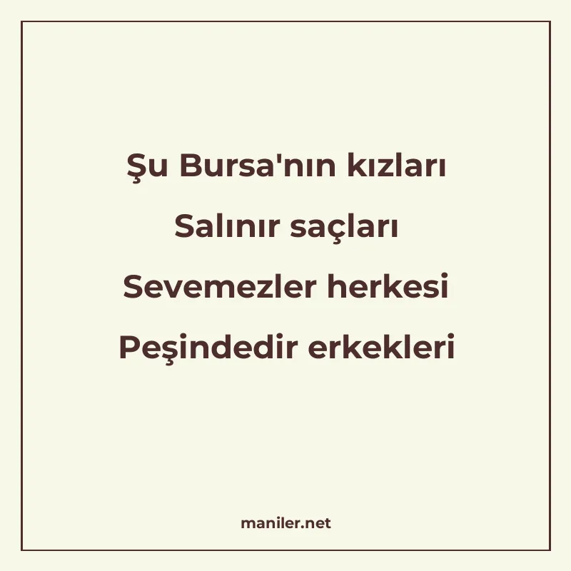 Şu Bursa'nın kızları Salınır saçları Sevemezler herkesi manisi görseli