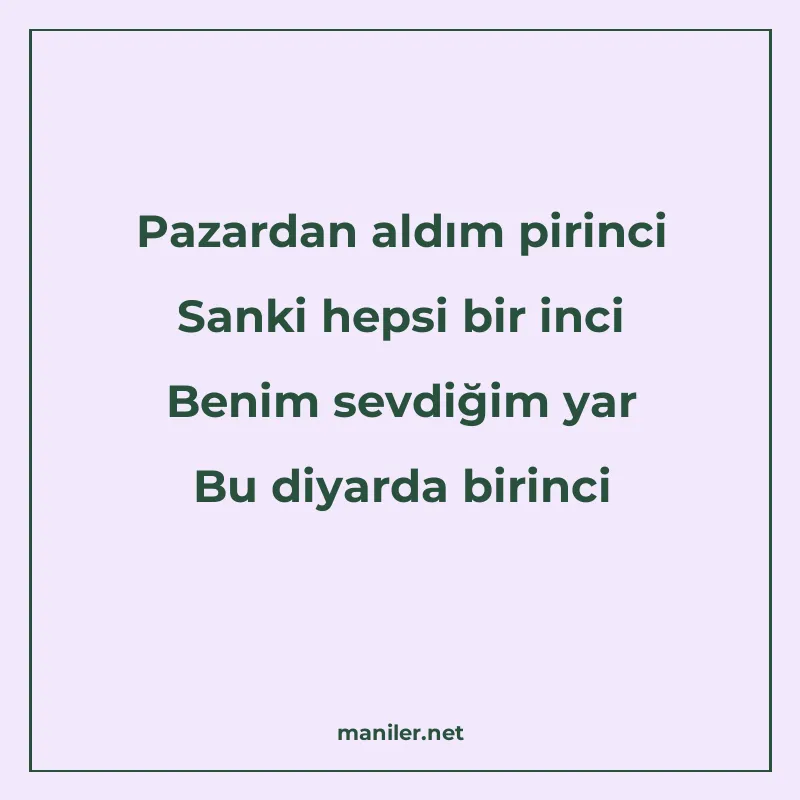 Pazardan aldım pirinci Sanki hepsi bir inci Benim sevdiğim y manisi görseli