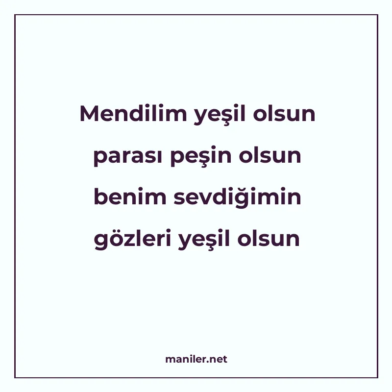 Mendilim yeşil olsun parası peşin olsun benim sevdiğimin göz manisi görseli