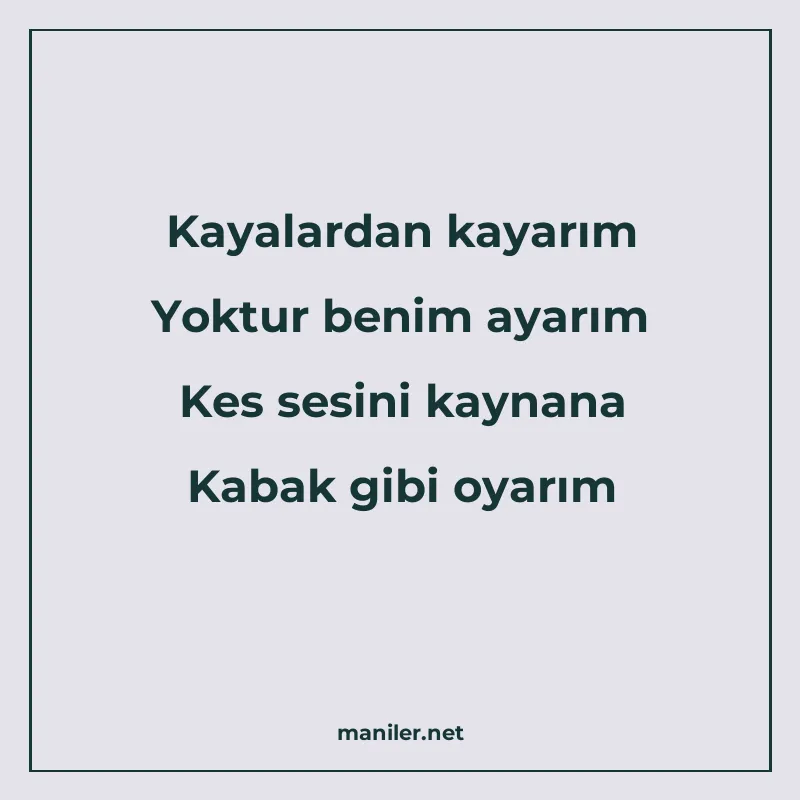 Kayalardan kayarım Yoktur benim ayarım Kes sesini kaynana Ka manisi görseli