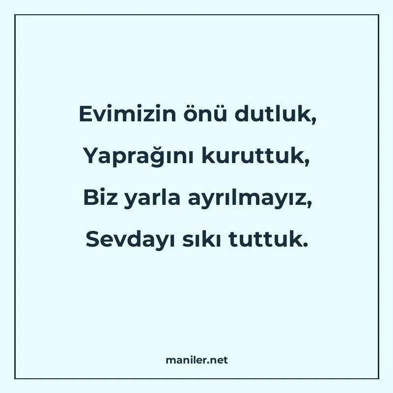 Evimizin önü dutluk, Yaprağını kuruttuk, Biz yarla ayrılmayı manisi görseli