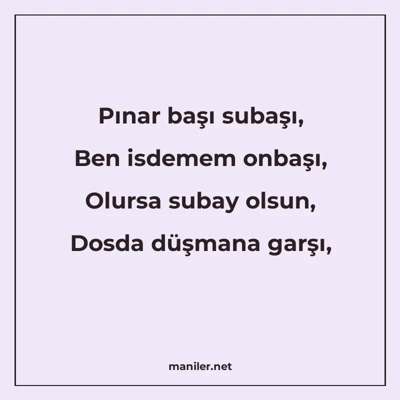 Pınar başı subaşı, Ben isdemem onbaşı, Olursa subay olsun, D