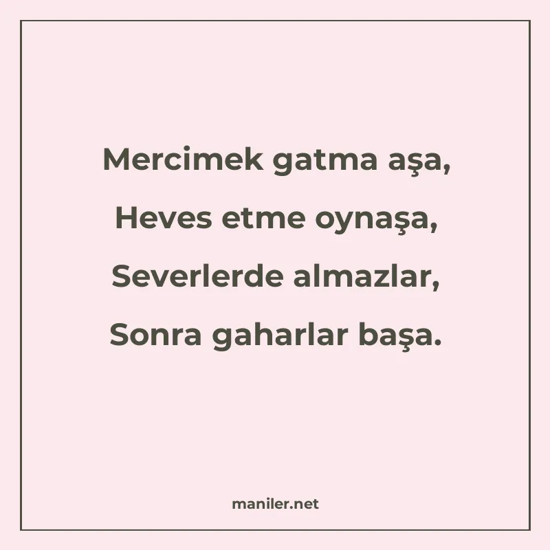 Mercimek gatma aşa, Heves etme oynaşa, Severlerde almazlar manisi görseli