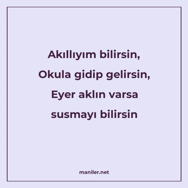 Akıllıyım bilirsin, Okula gidip gelirsin, Eyer aklın varsa s manisi görseli