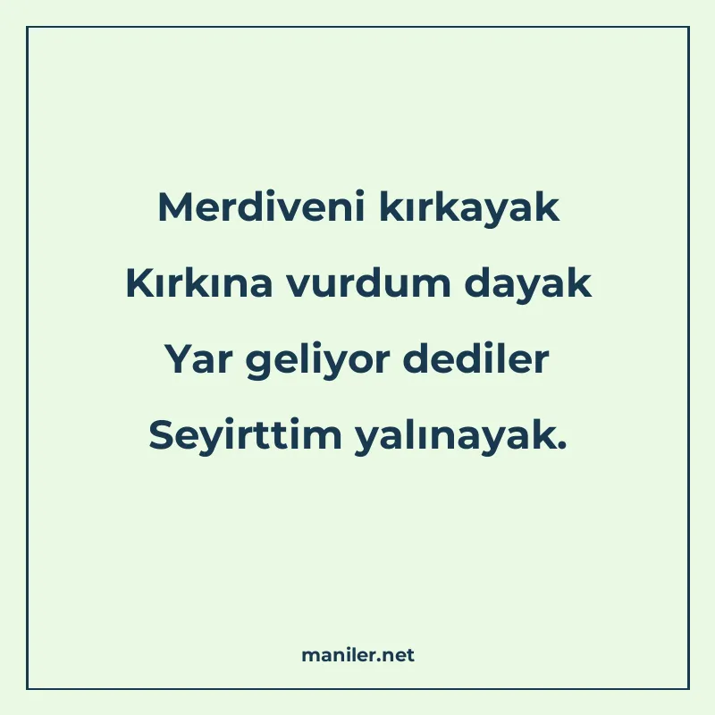Merdiveni kırkayak Kırkına vurdum dayak Yar geliyor dediler manisi görseli