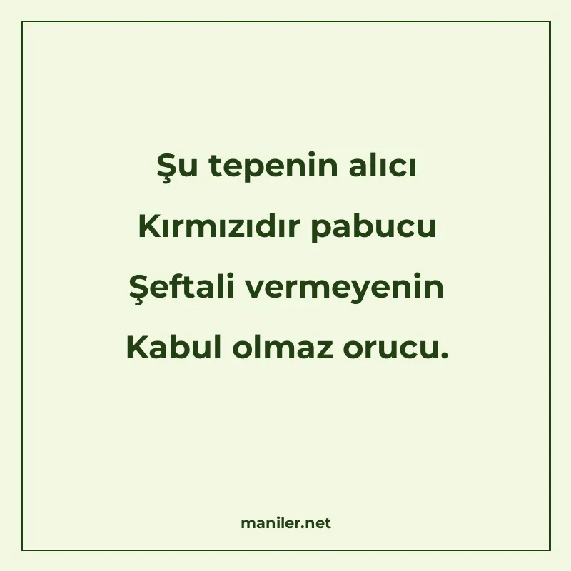 Şu tepenin alıcı Kırmızıdır pabucu Şeftali vermeyenin Kabul manisi görseli