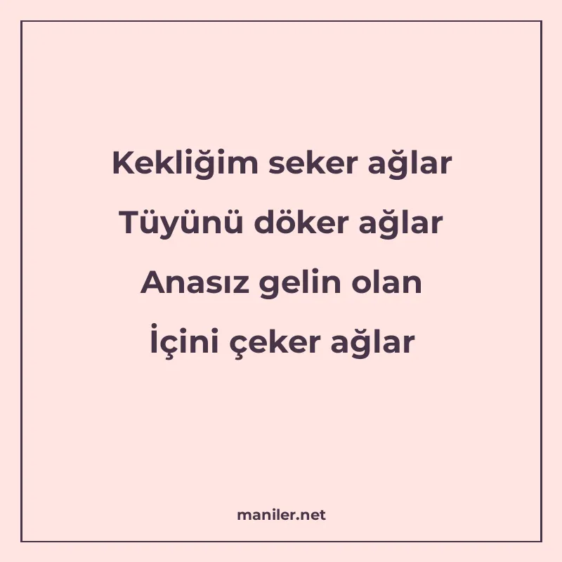 Kekliğim seker ağlar Tüyünü döker ağlar Anasız gelin olan İç manisi görseli